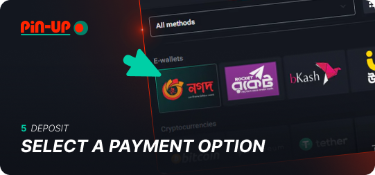 Select a payment method from those offered by Pin Up