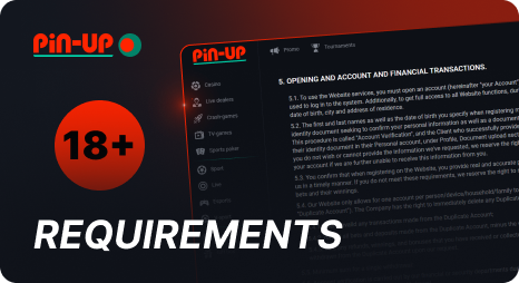 Requirements for registering an account Pin Up Bangladesh