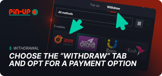 Select the "Withdrawal" tab and select a payment option from the Pin Up list